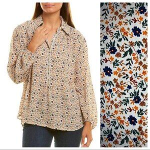 Max Studio Floral Long Sleeve High Low Oversized 3/4 Button Down Blouse